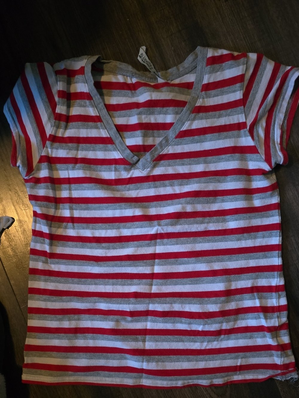 Bluenotes Striped V-Neck Tee in Red, Gray & White